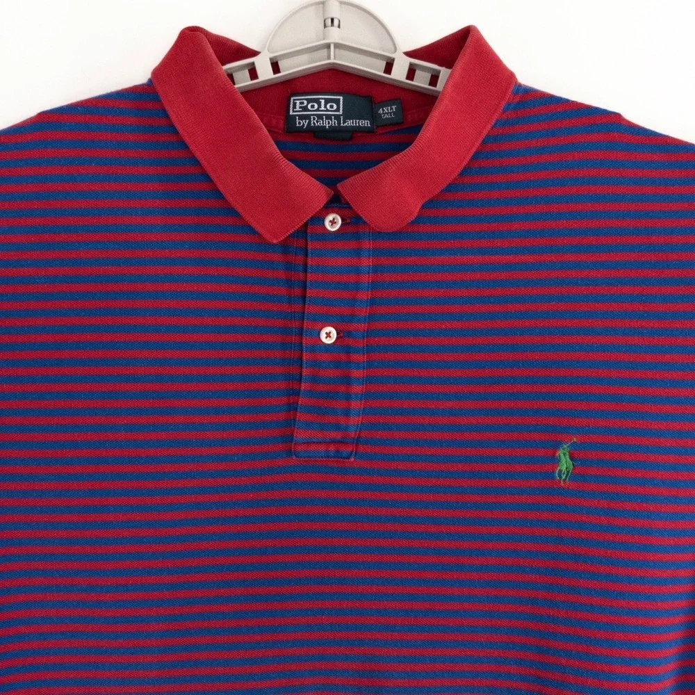 Polo Ralph Lauren Men's 4XLT Tall Red Blue Striped Short Sleeve Pique Polo Shirt